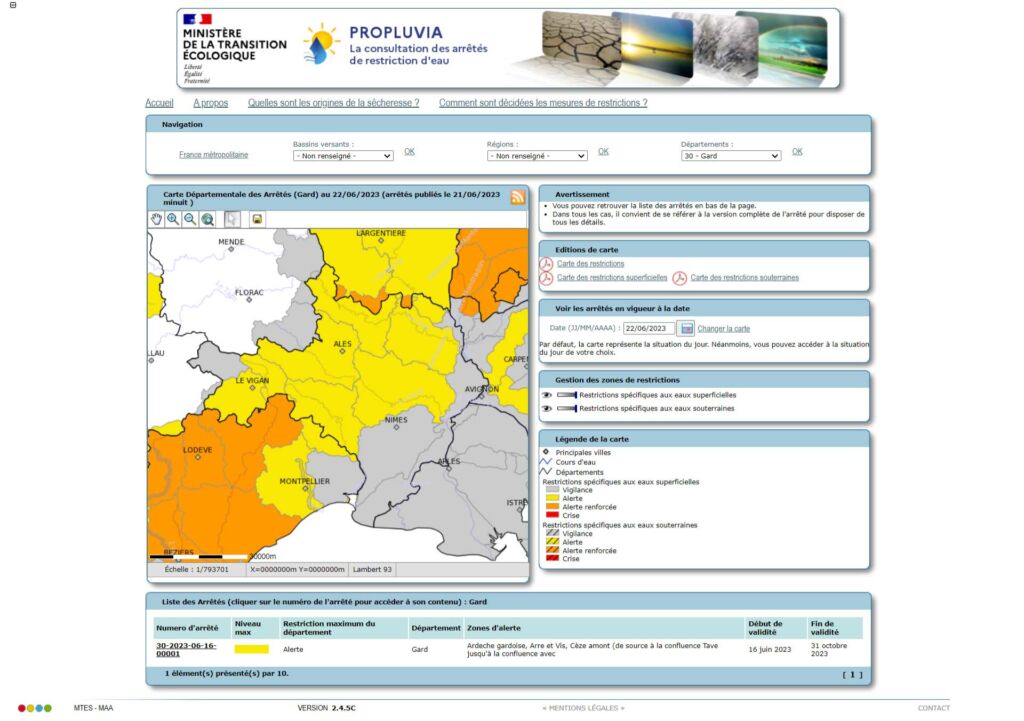 Restrictions d'eau dans le Gard en juin 2023 - Ax'eau
